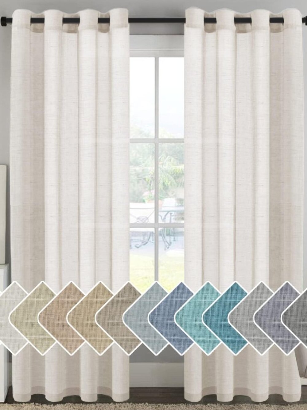 Natural Linen Sheer Curtains 96" 2 Panels Grommet